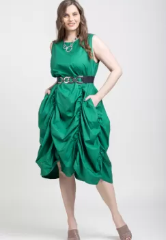 Rochie spectaculoasa verde, din poplin satinat, cu falduri imagine