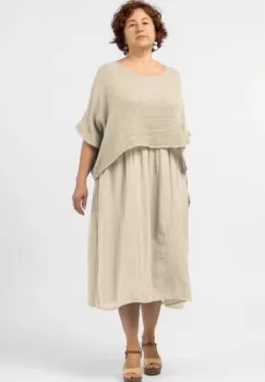 Rochie suprapusa cu bluza plasa, din bumbac, bej imagine