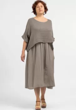 Rochie suprapusa cu bluza plasa, din bumbac, bej inchis imagine