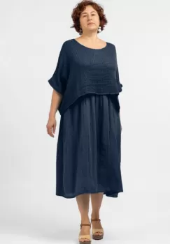 Rochie suprapusa cu bluza plasa, din bumbac, bleumarin imagine