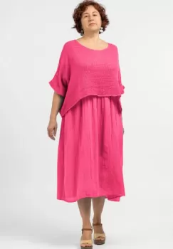 Rochie suprapusa cu bluza plasa, din bumbac, fucsia imagine