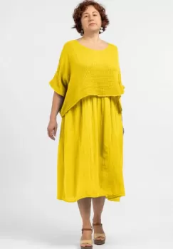 Rochie suprapusa cu bluza plasa, din bumbac, galbena imagine