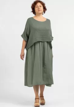 Rochie suprapusa cu bluza plasa, din bumbac, kaki imagine