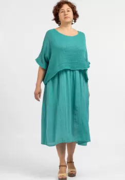 Rochie suprapusa cu bluza plasa, din bumbac, turcoaz imagine