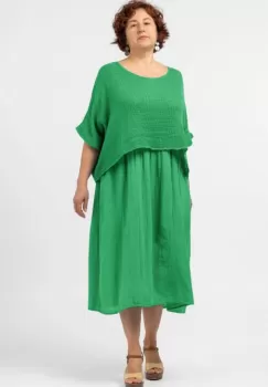 Rochie suprapusa cu bluza plasa, din bumbac, verde intens imagine