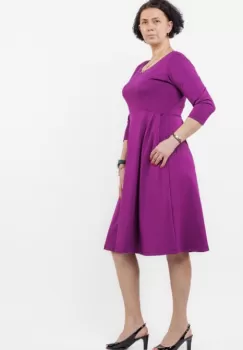 Rochie taiata in talie din jerseu de vascoza, magenta imagine