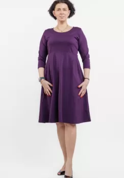 Rochie taiata in talie din jerseu de vascoza, mov inchis imagine