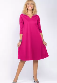 Rochie uni fucsia A line midi, cu decolteu traditional imagine