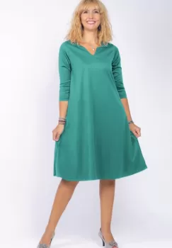 Rochie uni turcoaz A line midi, cu decolteu traditional imagine