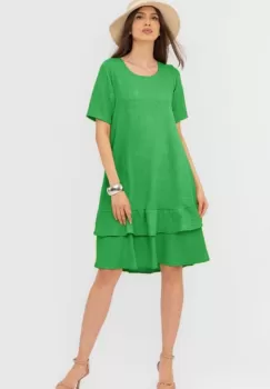 Rochie verde A line midi, cu doua volane poale, din in mercerizat imagine