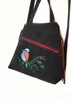 Rucsac din piele naturala cu pasarea colibri ,unicat imagine