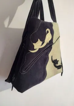 Rucsac in doua nuante, din piele naturala cu pisicute imagine