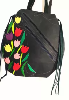 Rucsac unicat handmade, cu lalele imagine