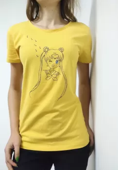 Tricou galben pictat manual, cu Sailor Moon imagine