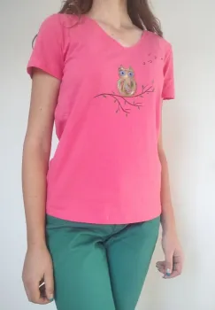 Tricou roz cu bufnita pictata imagine