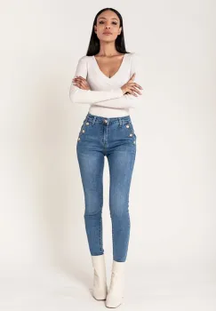 Blugi dama albastri slim cu nasturi Nina Carter P217-5 M9 imagine