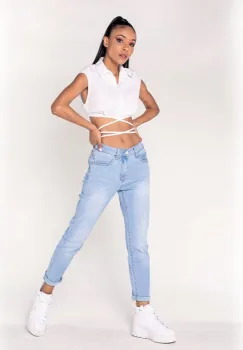 Blugi dama Mom Fit Nina Carter albastru deschis P189-6 imagine