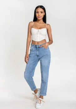 Blugi dama Mom Fit Nina Carter albastru deschis P502-22 M8 imagine