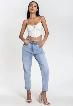 Blugi dama Mom Fit Nina Carter albastru deschis P502-23 M7 imagine