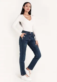 Blugi dama mom fit Nina Carter albastru inchis P216 M10 imagine