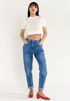 Blugi dama Mom Fit Nina Carter albastru inchis P502-5 M8 imagine