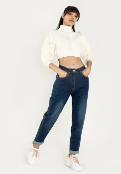 Blugi dama Mom Fit Nina Carter Albastru inchis P502-9 M8 imagine