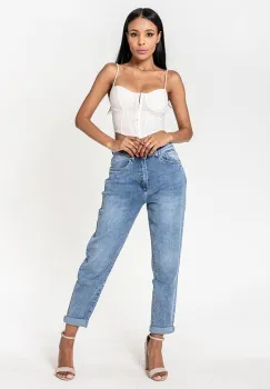 Blugi dama mom fit Nina Carter albastru P502-21 M7 imagine