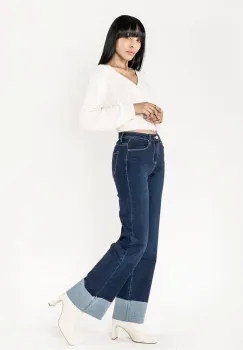 Blugi Evazati Nina Carter Albastru Inchis P601 M8 imagine