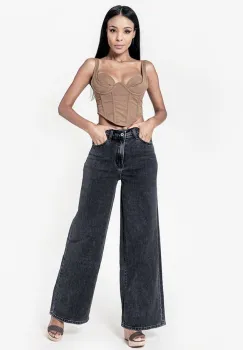Blugi negri dama wide leg Nina Carter YY300-8 M10 imagine