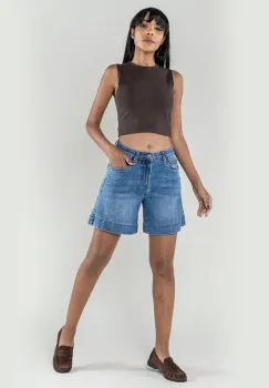 Blugi scurti albastri cu talie inalta P621-5 M7 imagine