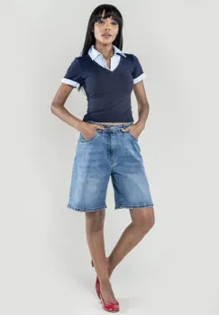 Blugi scurti albastri wide leg P617-5 M7 imagine