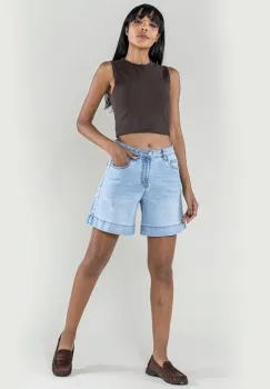 Blugi scurti albastru deschisi cu talie inalta P621-6 M7 imagine
