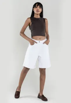 Blugi scurti albi wide leg P617-10C M7 imagine