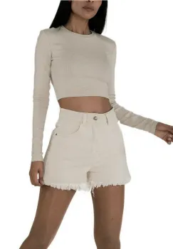 Blugi scurti bej Nina Carter cu terminatii franjurate J231-25 M7 imagine