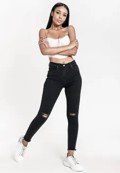 Blugi slim dama cu detalii rupte, Albastru P501-8 M10 imagine