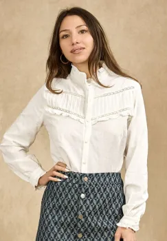 Camasa alba din bumbac cu broderie 4880T M9 imagine