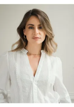 Camasa alba din bumbac cu broderie 4933T M9 imagine