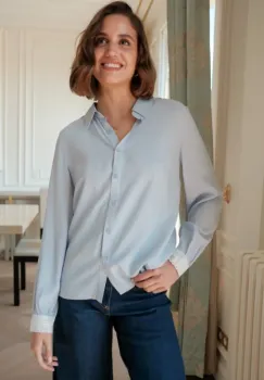 Camasa albastra premium cu detalii brodate, ASD93129 imagine