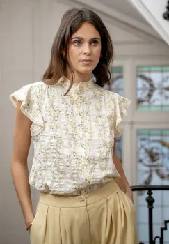 Camasa galben pal din bumbac cu imprimeu floral ASD97032 M9 imagine