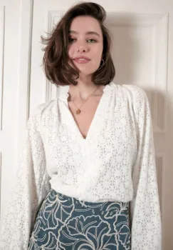 Camasa ivory din tesatura dantelata 4783T M9 imagine