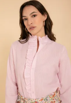 Camasa roz cu dungi decorata cu volanase 3093T imagine