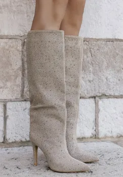 Cizme bej cu strasuri 72527A 110 imagine