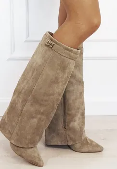 Cizme bej elegante cu toc comod 9501A 113 imagine
