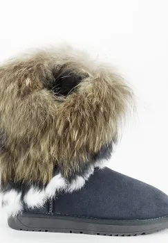 Cizme gri din piele naturala cu blanita naturala 8013 11 imagine