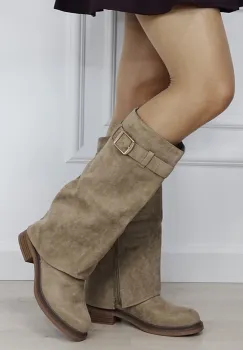 Cizme lungi kaki din velur ecologic 6503 118 imagine