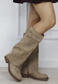 Cizme lungi kaki din velur ecologic 6503 118 imagine
