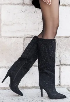 Cizme negre cu strasuri 72527A 110 imagine