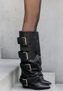 Cizme negre elegante cu toc comod 7677A 110 imagine