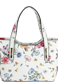 Geanta alba din piele naturala cu imprimeu floral 8904 131 imagine