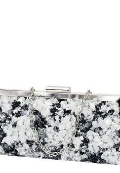 Geanta clutch alb arginitiu cu paiete BMN-1248 06 imagine
